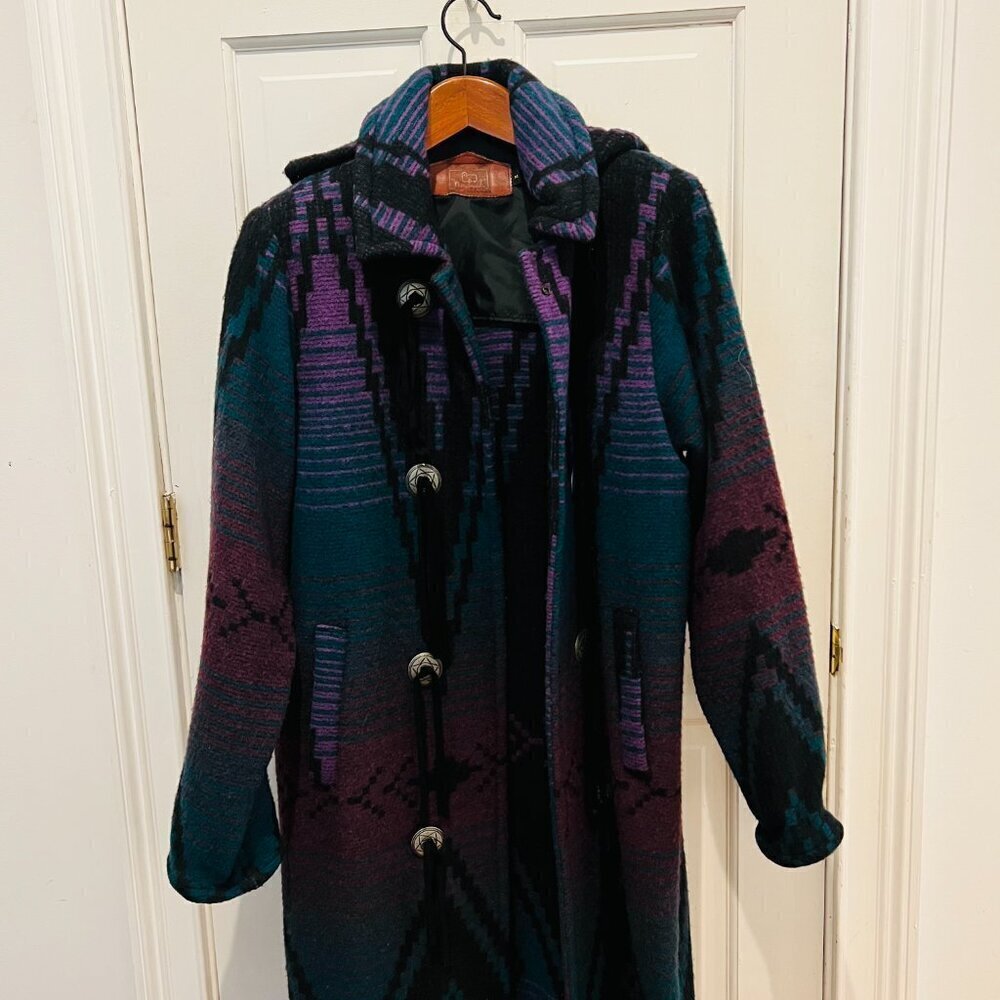 Vintage Woolrich Jacket Women's Southwest Aztec Navajo Wool Blanket Trench Coat - Picture 10 of 16